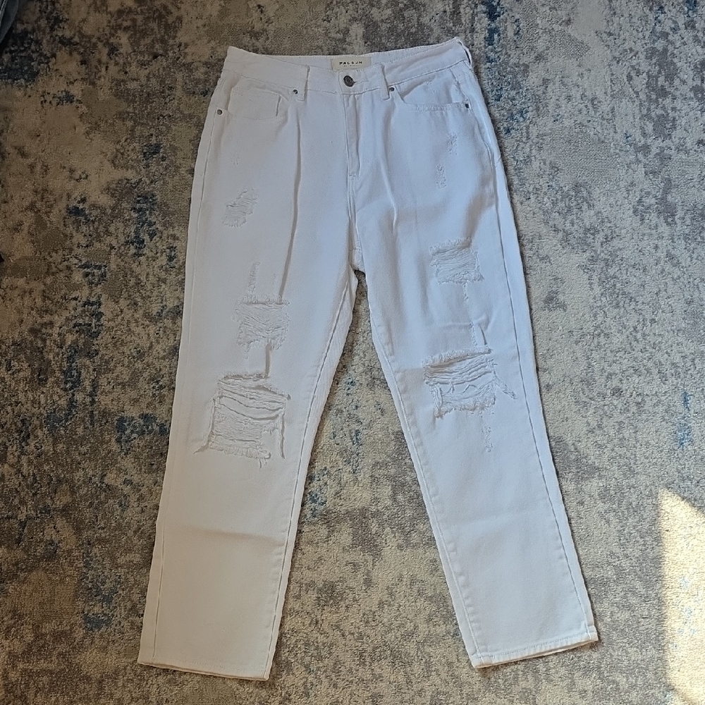 Pacsun Women's Size 27 Distressed White Straight Leg 100% Cotton Mom Jean